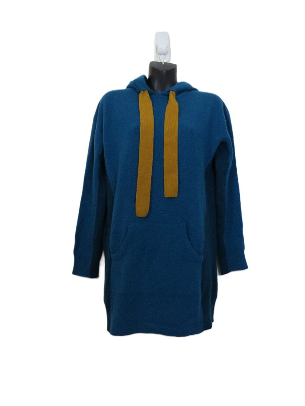 Naadam Size XS Womens Hooded Cashmere Sweater Tunic Blue Pullover